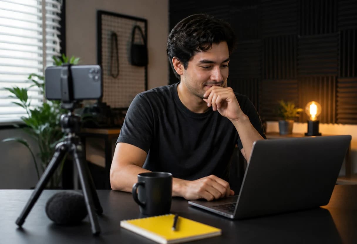 A creator finishing a recorded video after filming