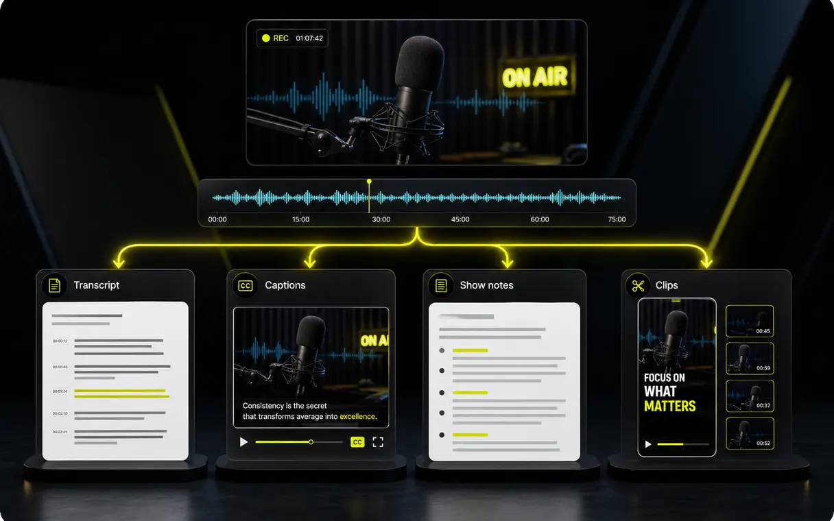 CaptionBolt podcast transcription workflow preview